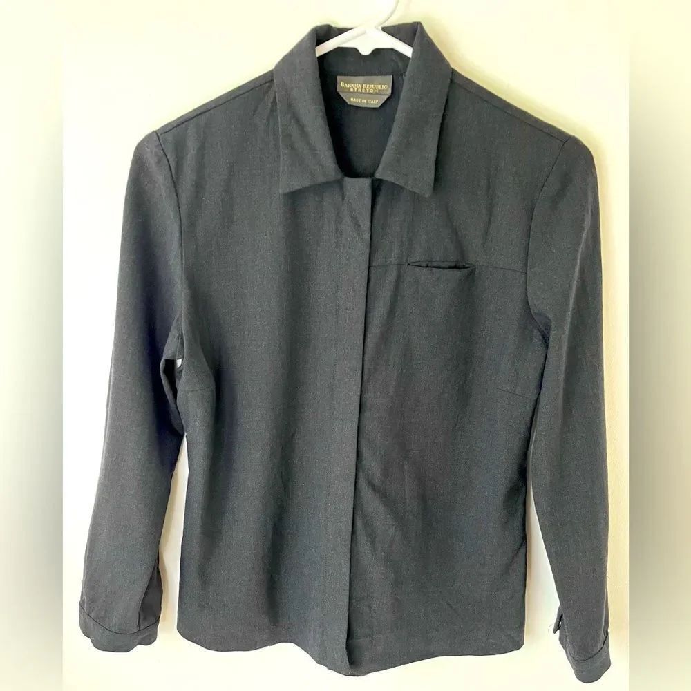 Banana Republic Stretch Wool Blend Snap Front Top Shacket Italian Wool B…